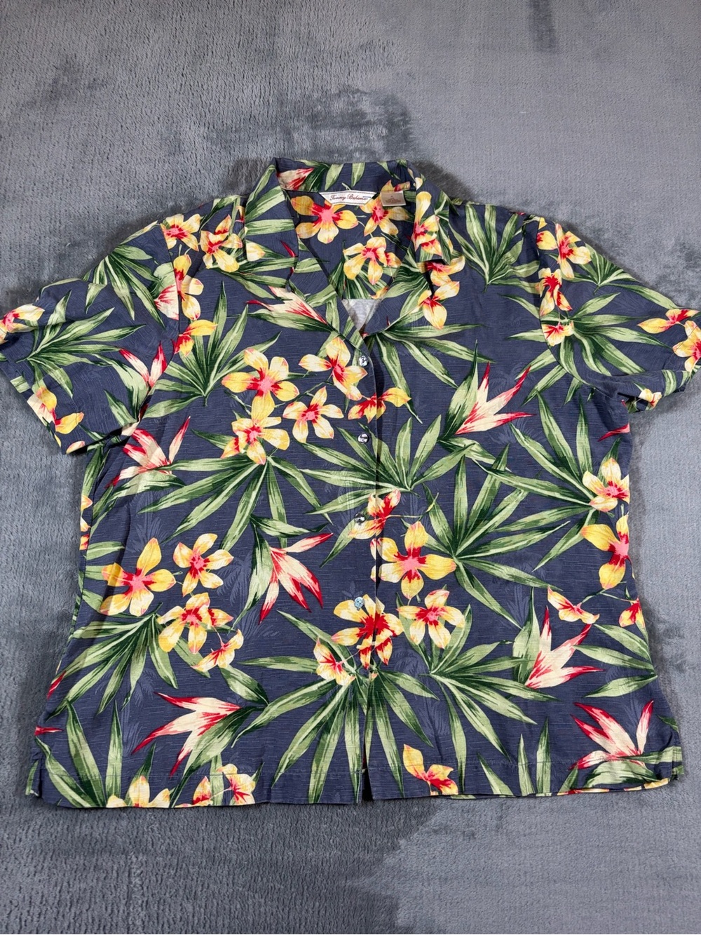 Tommy Bahama Navy Floral Button-Down Women's Shirt 100 Percent Silk